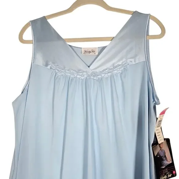 Vintage Vanity Fair Nightgown Robe Set Coloratura Womens Large Blue Made USA 90s